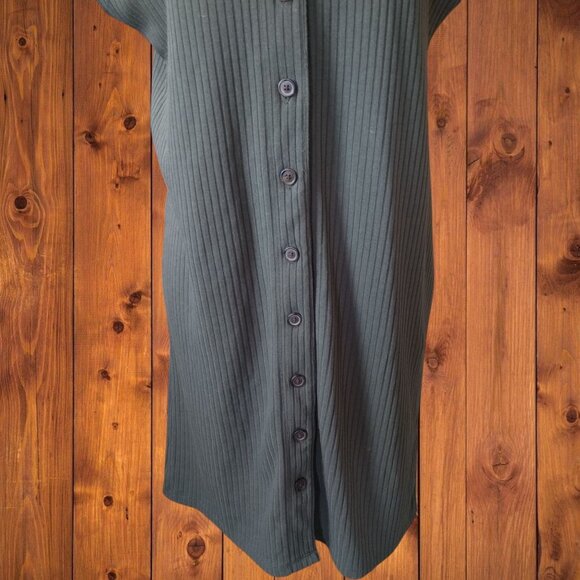 Old Navy Women's Small Green Button Front Sleeveless Rib Knit Dress V-Neck - Picture 3 of 5